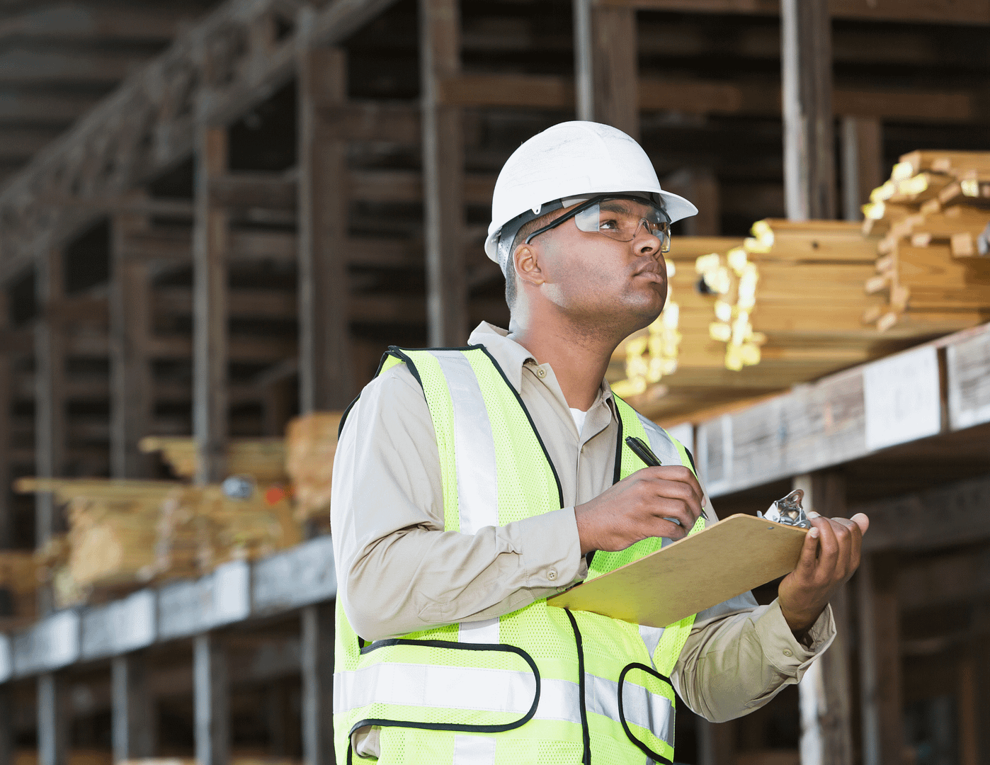 Person working in lumber yard