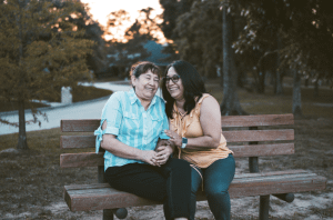 Happy Ladies on a park bench